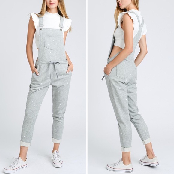 STORIA Star Print Knit Grey Overall Jumpsuit